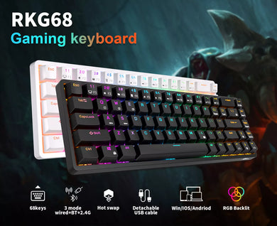 Royal Kludge RKG68 65% Wired/Bluetooth/2.4G Tri-mode Wireless Hotswappable Keyboard