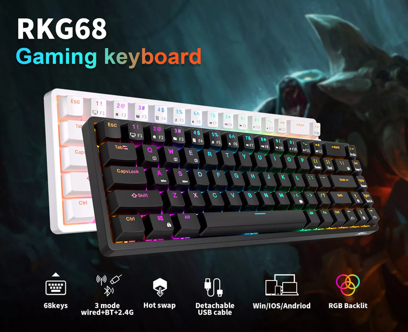 Load image into Gallery viewer, Royal Kludge RKG68 65% Wired/Bluetooth/2.4G Tri-mode Wireless Hotswappable Keyboard
