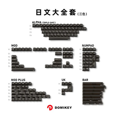 Domikey Obsidian White on Black ABS Cherry Profile Keycaps