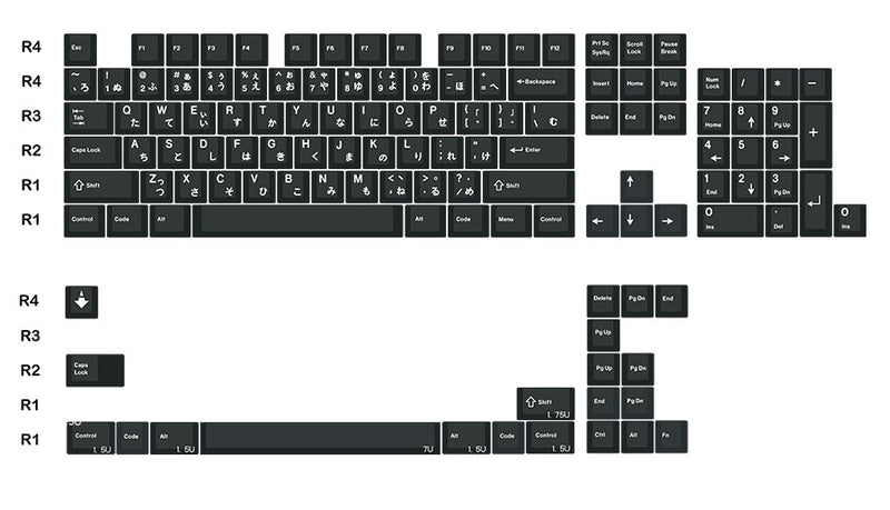 Load image into Gallery viewer, JKDK White on Black Hiragana PBT Cherry Profile Dye-Sub Keycap Set
