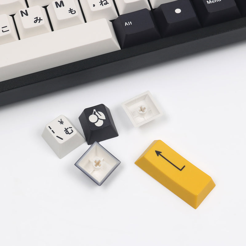 Load image into Gallery viewer, JKDK Black and White with Japanese Hiragana PBT Cherry Profile Dye-Sub Keycap Set
