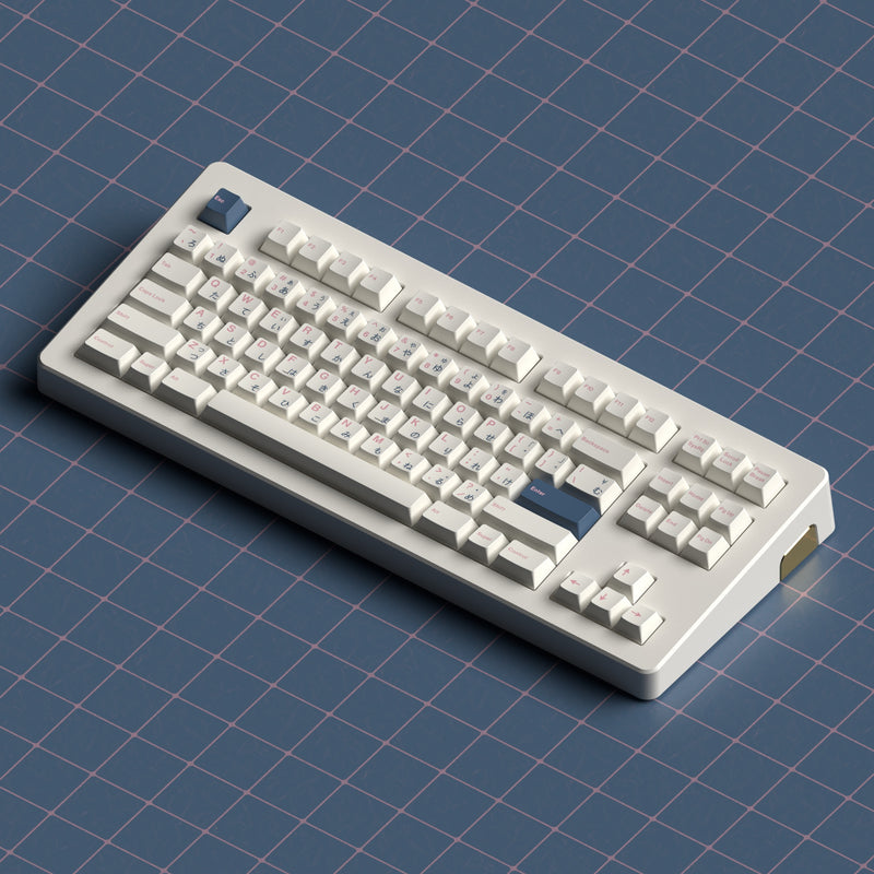 Load image into Gallery viewer, JKDK Pink on White with Blue Hiragana PBT Cherry Profile Dye-Sub Keycap Set
